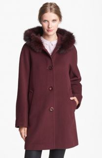 Ellen Tracy Genuine Fox Fur Trim A Line Coat (Online Only)