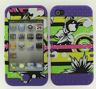 3 IN 1 HYBRID SILICONE COVER FOR APPLE IPHONE 4 4S HARD CASE SOFT LIGHT PURPLE RUBBER SKIN FLOWERS LP TE205 KOOL KASE ROCKER CELL PHONE ACCESSORY EXCLUSIVE BY MANDMWIRELESS: Cell Phones & Accessories