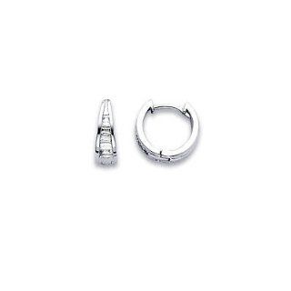 14k White Gold Small Diamond Hoop Huggie Earrings .22ct (G H Color, I1 Clarity): Jewelry