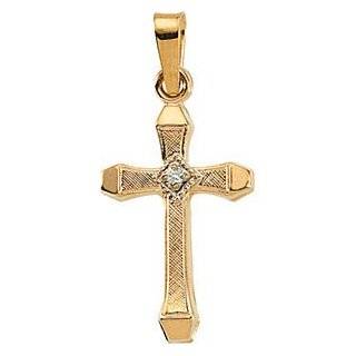 Childrens 14k Yellow Gold Diamond Cross Pendant (.01 Ct, G Color, SI2 Clarity): Jewelry