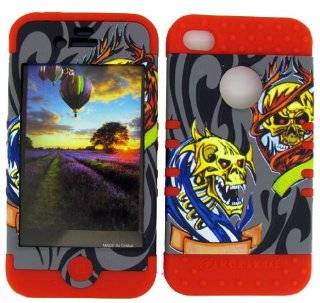 3 IN 1 HYBRID SILICONE COVER FOR APPLE IPHONE 4 4S HARD CASE SOFT RED RUBBER SKIN SKULLS RD 3D283 KOOL KASE ROCKER CELL PHONE ACCESSORY EXCLUSIVE BY MANDMWIRELESS: Cell Phones & Accessories