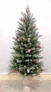 National Tree Company DUF 322 30 3 Foot Dunhill Fir Entrance Tree with Snow, Red Berries, and Cones with 50 Velvet Frost Multi Lights in Pearl Silver Plastic Pot   Christmas Trees