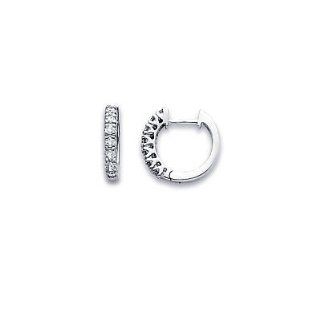 14k White Gold Small Diamond Hoop Huggie Earrings .22ct (G H Color, I1 Clarity): Jewelry