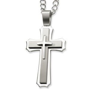 Stainless Steel Cross Pendant Necklace   24 Inch