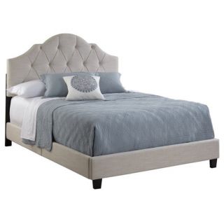PRI All in One Fully Upholstered Tuft Saddle Queen Bed in Cream   DS 2015 290