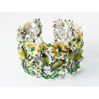   Zircon Crystal Rhinestone Flower Fields Garden Bracelet Cuff Jewelry