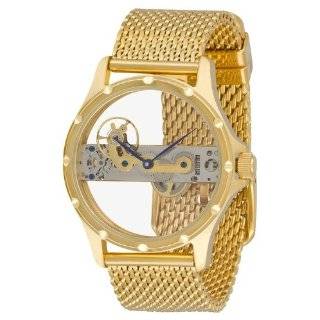   Hand Winding Full Skeleton Gold Plated Stainless Steel Mens Watch
